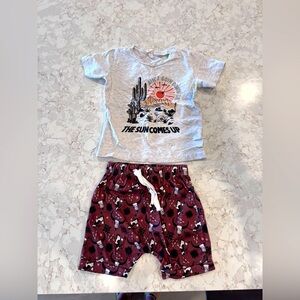 Gray Graphic Tee and Red Patterned Shorts Set Toddler